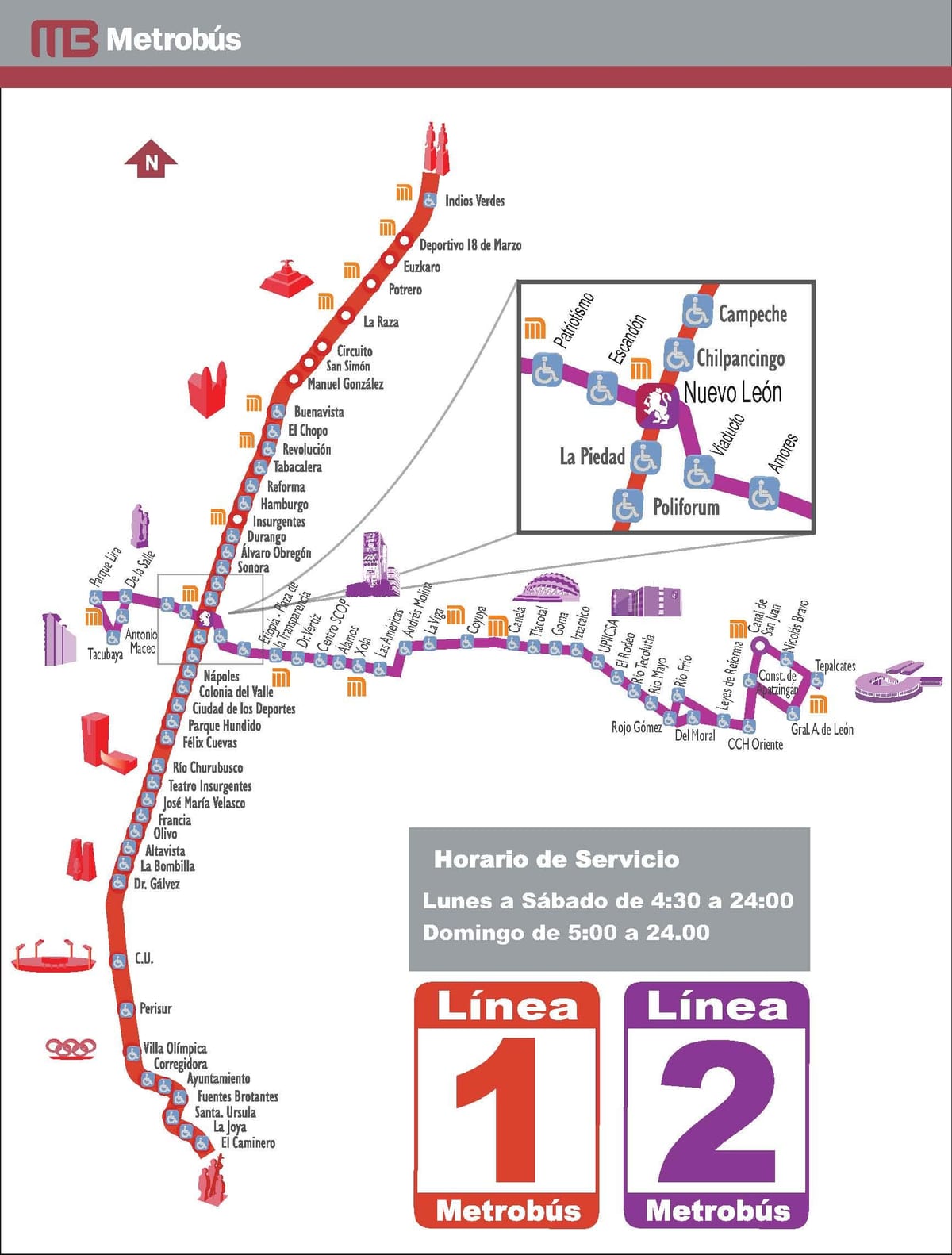 מפה של metrobus מקסיקו סיטי
