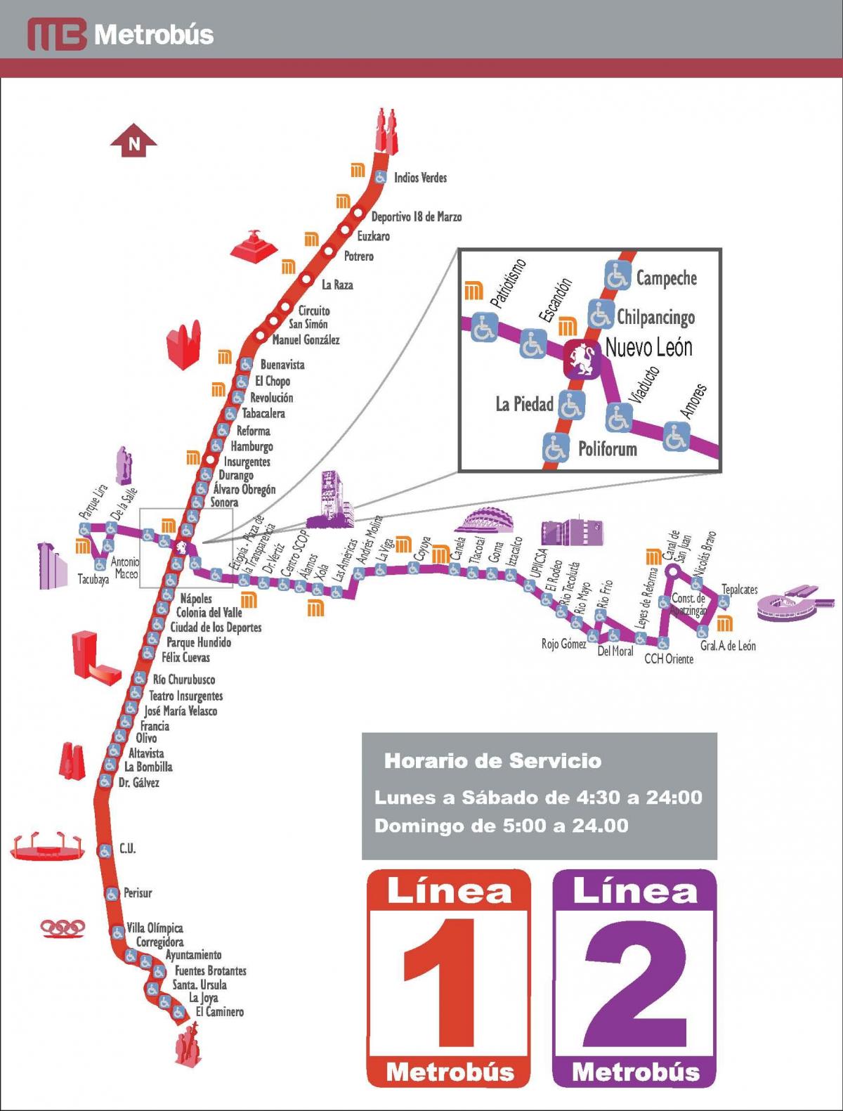 מפה של metrobus מקסיקו סיטי