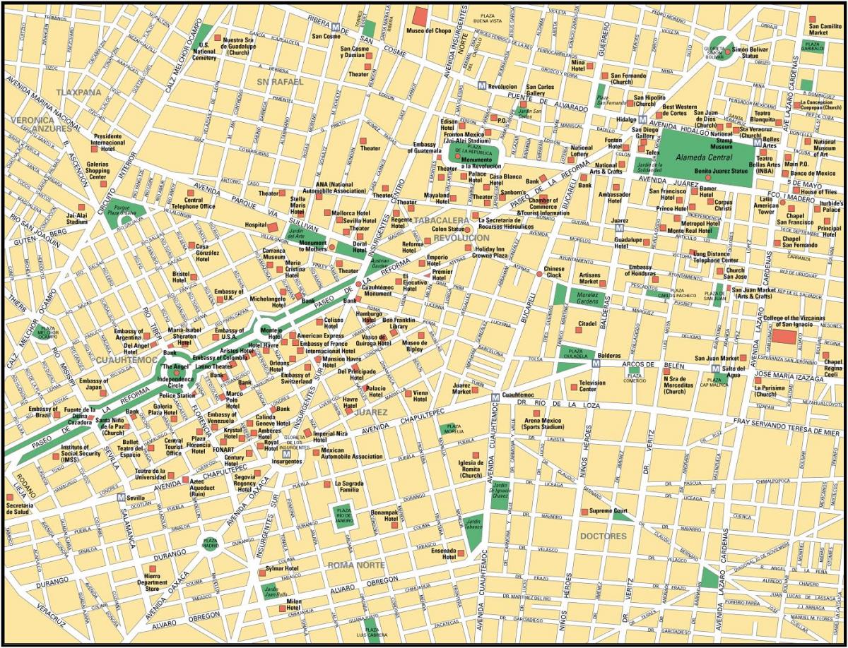 מפה של מקסיקו סיטי נקודות עניין